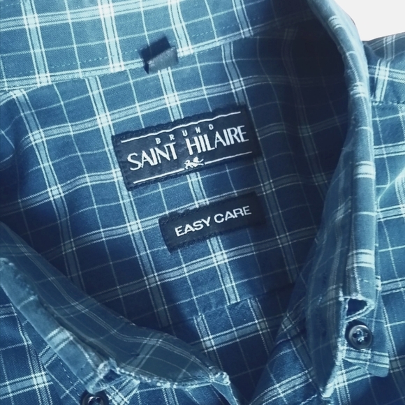 Bruno St-Hilaire Blue Men's Short sleeves Plaid Shirt 100% Cotton Size M - Picture 2 of 5